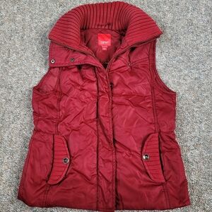 Esprit Puffer Vest With Knit Collar Burgundy Small